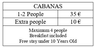 Price List - Cabanas @SijaliLakeLodge - Tissamaharama